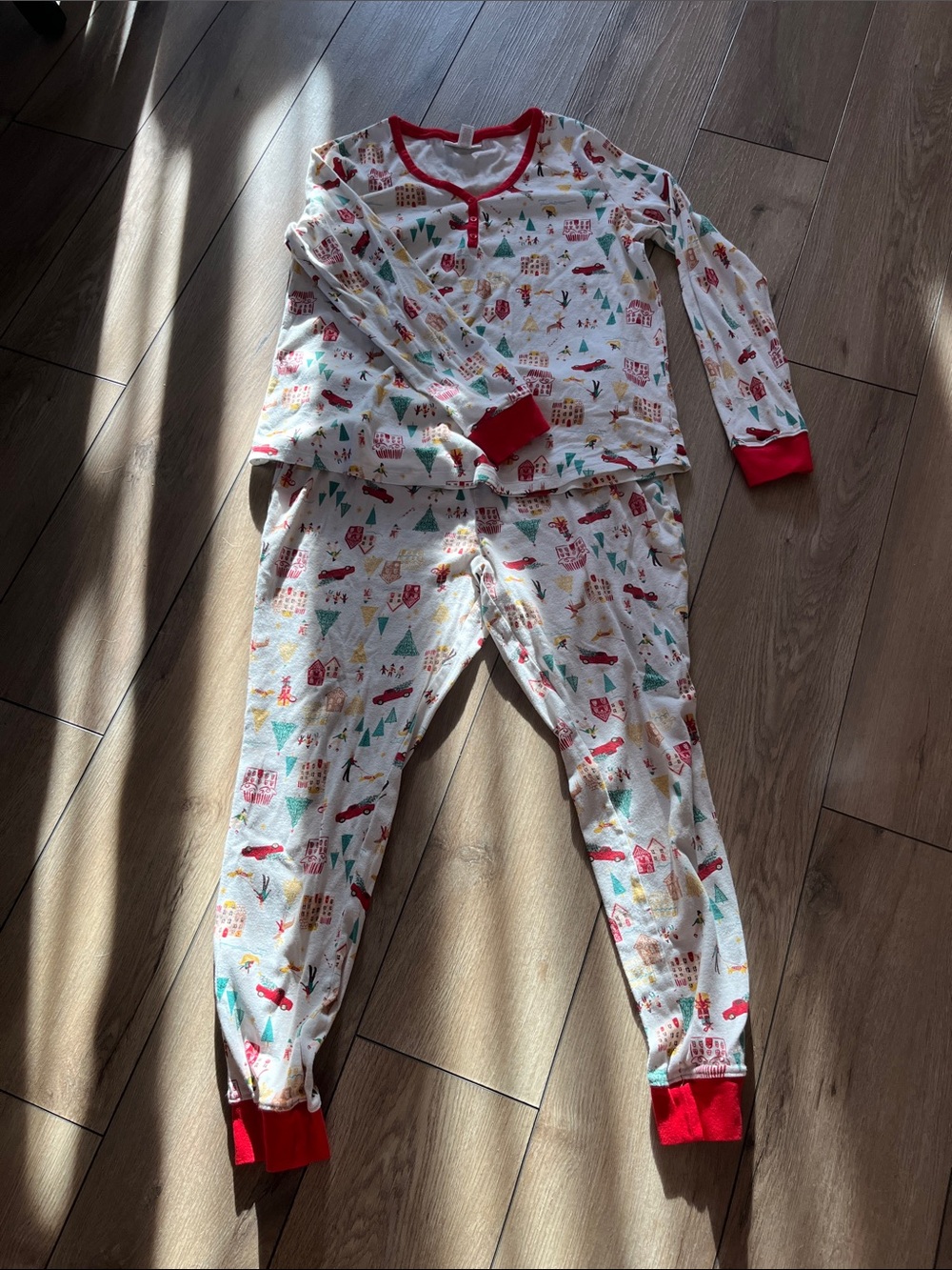 Women's Holiday Print Pajama Set with Red Trim